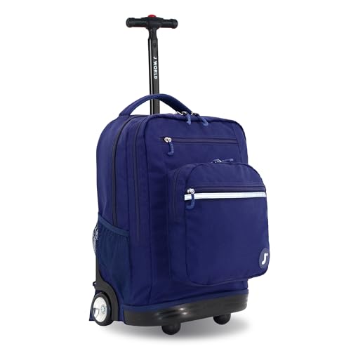 J World Sundance Laptop Rolling Backpack for Girls Boys. Roller Bookbag with Wheels, 20 Inch, Navy