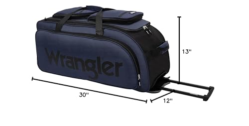 Wrangler Wesley Rolling Duffel Bag, Navy Blue, Large 30-Inch