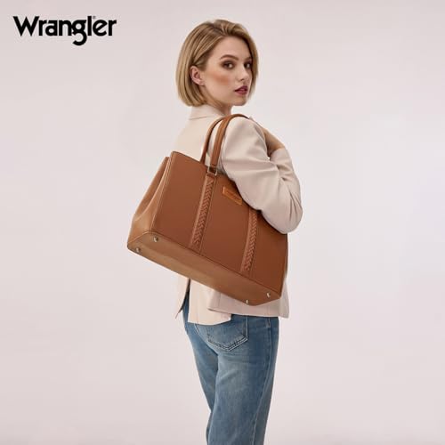 Wrangler Laptop Tote Bag for Women 15.6 Inch Computer Bag for Work Large Double Compartment Purse and Handbag Brown WG387-81192DBR