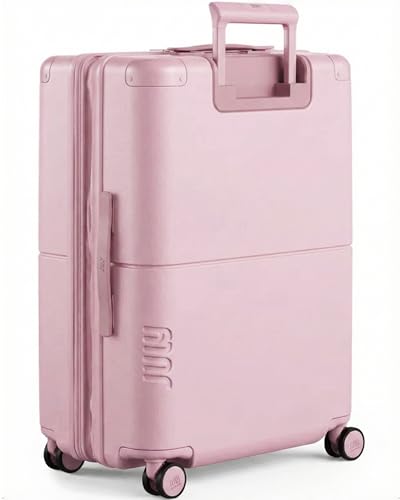 July Checked Expandable - 24.5" Airline Approved Check In Luggage with Wheels, Spinner Suitcase for Men & Women - TSA Lock Rolling Suitcase, Spinner Wheels, Expansion Zip, Y-Strap - Blush Pink