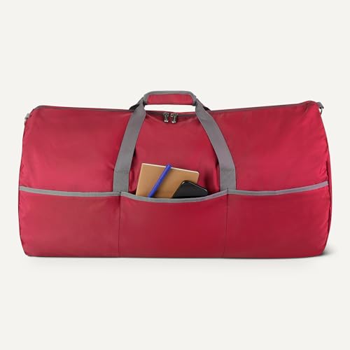 Amazon Essentials Extra Large Foldable Nylon Duffel Bag for Travel/Storage with Zippered Pockets, 32.4", 150L, 50-LBS Capacity, Red (Previously Amazon Basics)