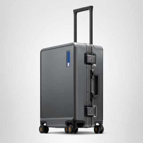 LEVEL8 Zipperless Checked Luggage with Aluminum Frame, Upgraded Medium Hardside Suitcase with Spinner Wheels, Metal Travel Luggage with Double Tsa Locks, 24 Inch, Grey