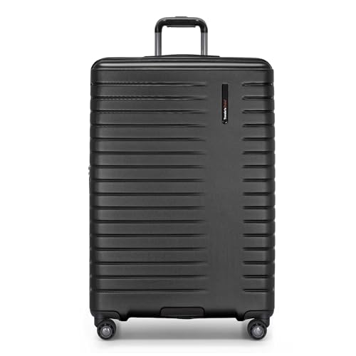 Traveler's Choice Archer Polycarbonate Hardside Spinner Luggage Set, Tie Down Straps, Black, Checked 29-Inch
