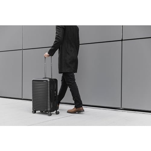 Samsonite Framelock Max Hardside Luggage with Spinner Wheels, Lightweight zipper-less (Asphalt Black, Large Spinner)