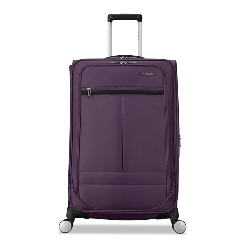 Samsonite Soft-Sided 25-Inch Lightweight Medium Checked Expandable Element Suitcase: Durable, 360° Spinner Wheels, Adjustable Telescopic Handle, 2 Front & 1 Side Pocket- Purple