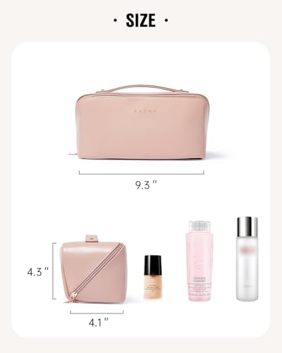 EACHY Travel Makeup Bag,Large Capacity Cosmetic Bags for Women,Waterproof Portable Pouch Open Flat Toiletry Bag Make up Organizer with Divider and Handle, Gifts for Women (Pink, Medium)