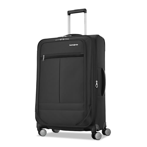 Samsonite 2-PC Soft-Sided 21/25” (Carry-On & Medium Checked), Lightweight Expandable Element Luggage Set: 2 Front Pockets & Side Pocket, Four Spinner Wheels, Adjustable Handle, Durable- Black