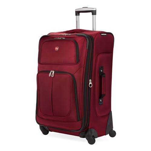 SWISSGEAR Sion Softside Expandable Spinner Luggage Durable Lightweight Travel Suitcase, Burgundy, Checked-Medium