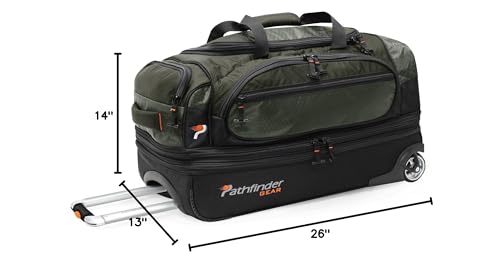 Pathfinder Gear 26 Inch Rolling Drop Bottom Duffel, Olive, One Size