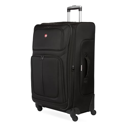 SWISSGEAR Sion Softside Expandable Spinner Luggage Durable Lightweight Travel Suitcase, Black, Checked-Large