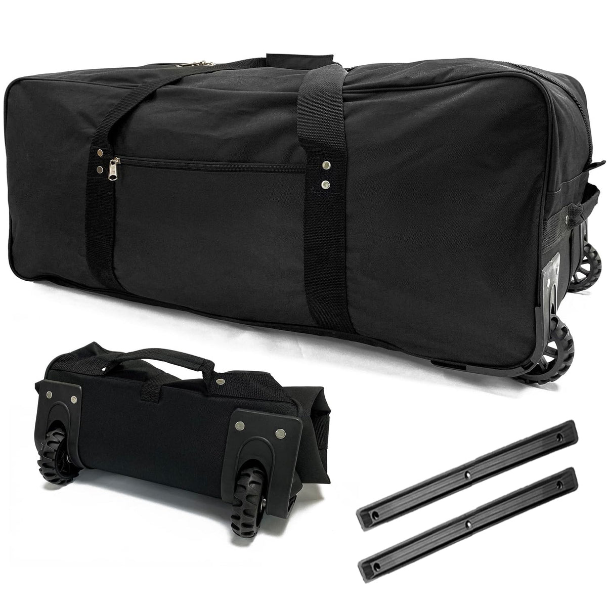 36" Extra Large Foldable Rolling Duffle Bag with Support, Heavy-Duty Spacious Checked Luggage Bag, Wheelered Cargo Tote for Travel Camping Moving, Black