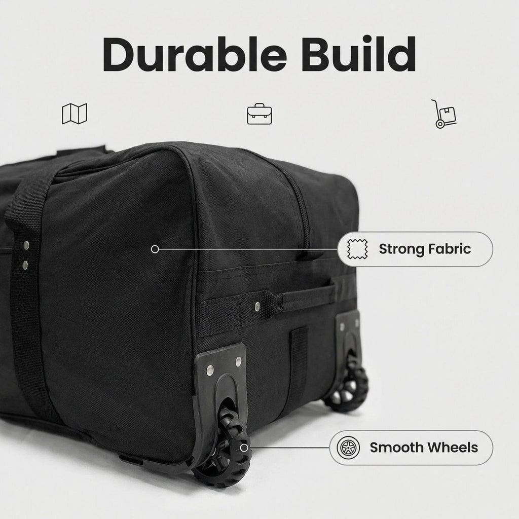 36" Extra Large Foldable Rolling Duffle Bag with Support, Heavy - Duty Spacious Checked Luggage Bag, Wheelered Cargo Tote for Travel Camping Moving, Black