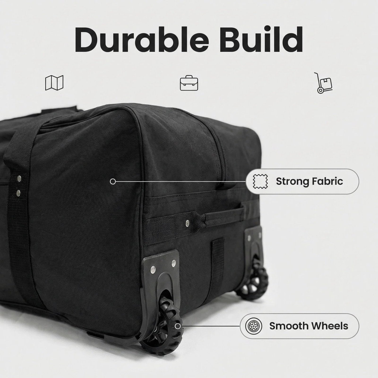 36" Extra Large Foldable Rolling Duffle Bag with Support, Heavy - Duty Spacious Checked Luggage Bag, Wheelered Cargo Tote for Travel Camping Moving, Black