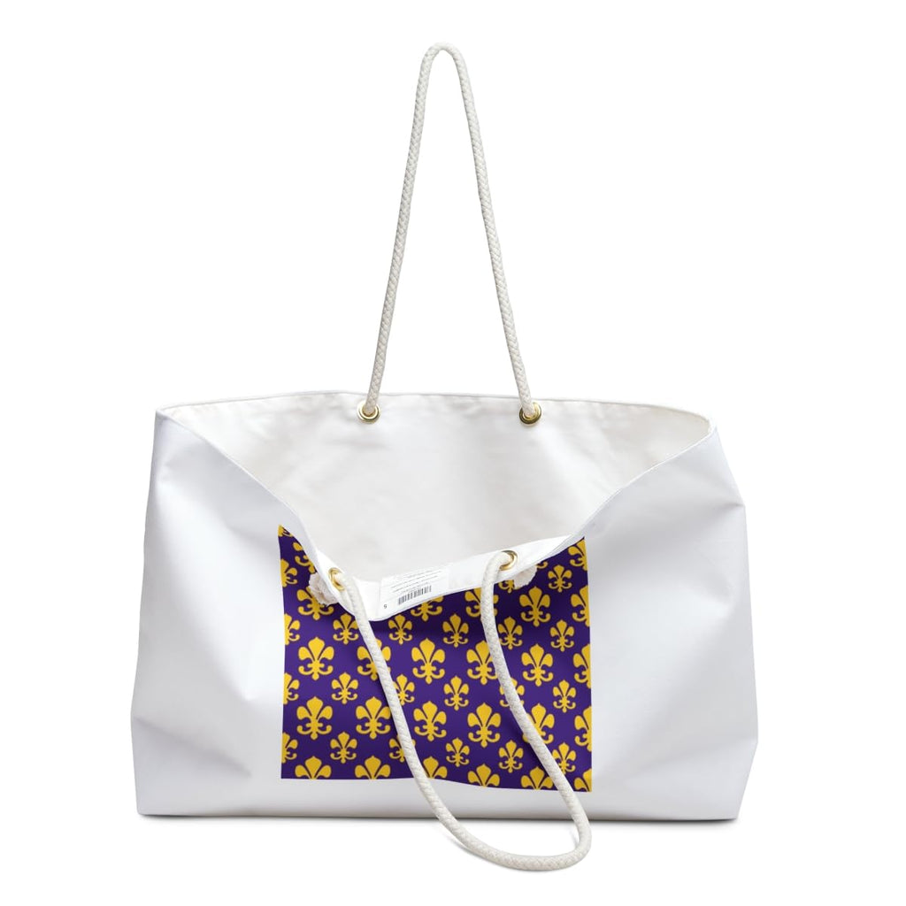 3dRose Fleur de lis pattern in LSU colors Dark Purple and Canary Yellow Weekender Bag