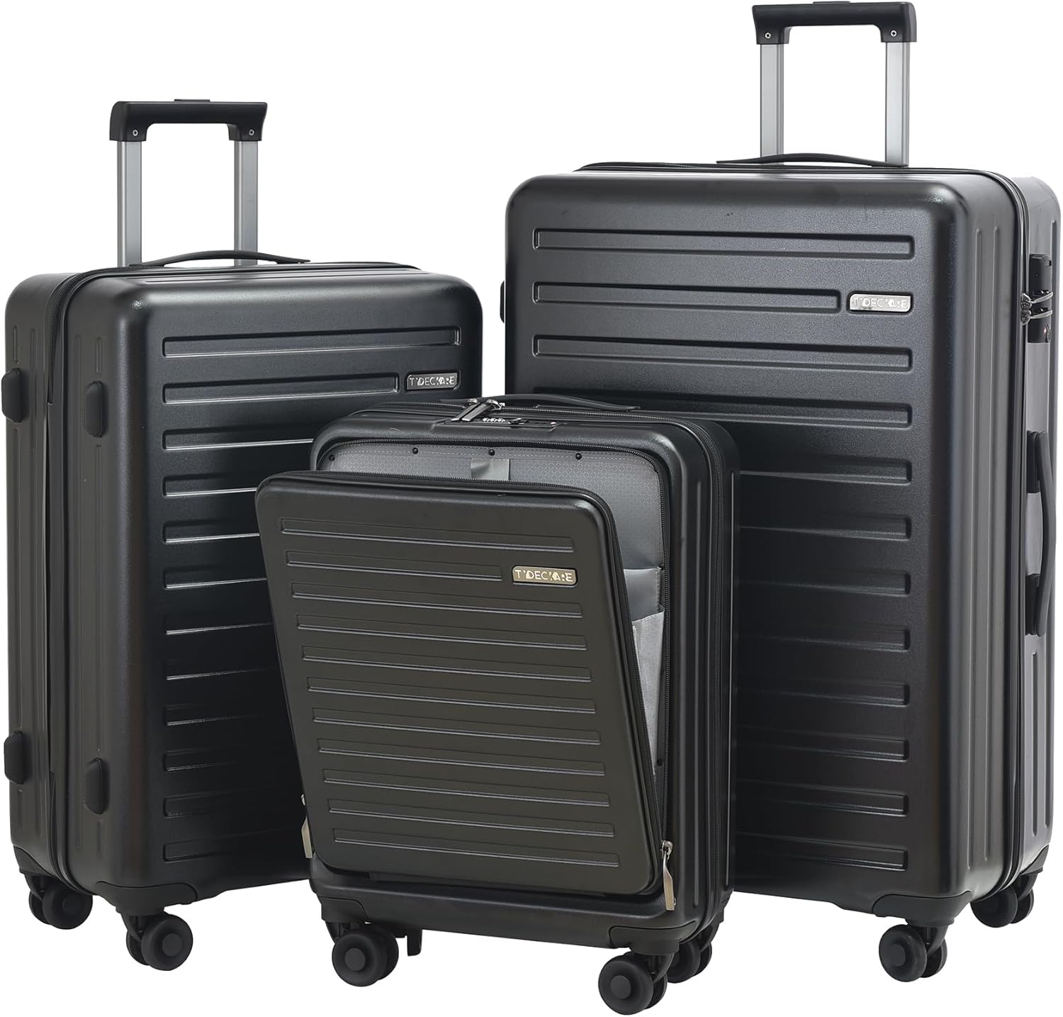 3Pcs (20/24/28) Luggage Set, HardShell Lightweight TSA Lock Only 20" with Front Pocket, 21.65*15.35*7.87" Fits Overhead Cabin, 24" (26*17.7*10.2") and 28" (19.68*11.81*29.92") Checked Luggage, Black