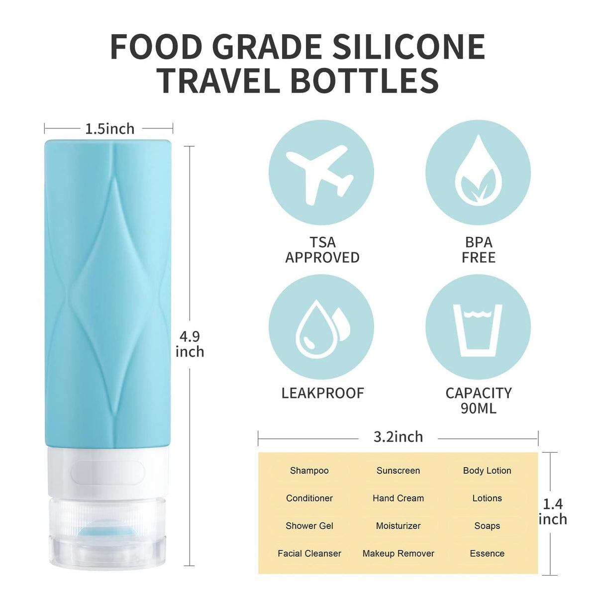 4 Pack Travel Bottles,Leak Proof TSA Approved Travel Size Containers (60ML 5PACK)