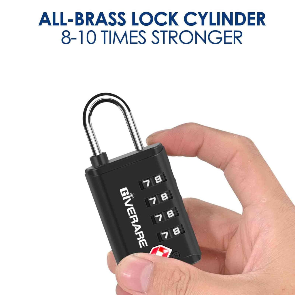 4 Pack TSA Approved Travel Luggage Locks 4 - Digit, Open Alert Suitcase Combination Lock, Keyless Zipper Padlocks, TSA Accepted Compatible Padlock for Gym Locker, Golf Bag Case, Anti Theft - Black