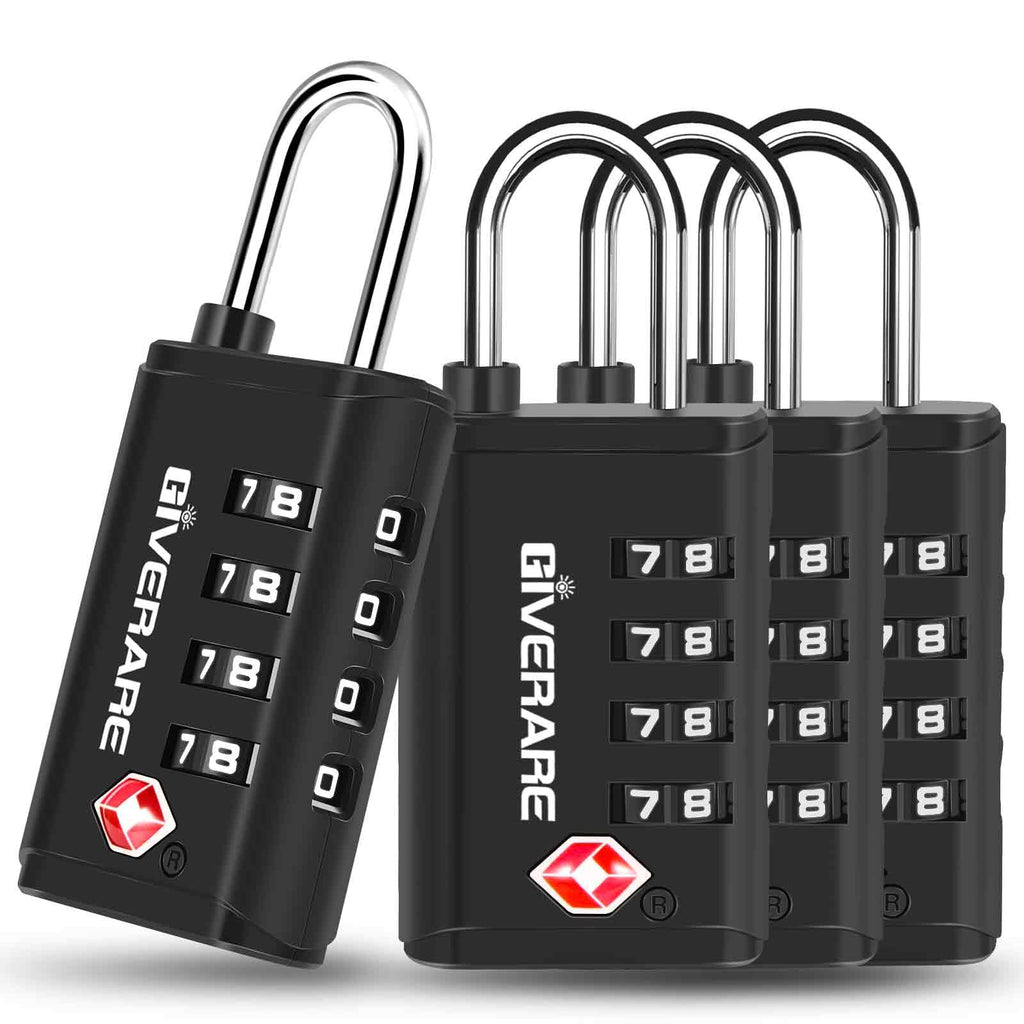 4 Pack TSA Approved Travel Luggage Locks 4-Digit, Open Alert Suitcase Combination Lock, Keyless Zipper Padlocks, TSA Accepted Compatible Padlock for Gym Locker, Golf Bag Case, Anti Theft-Black