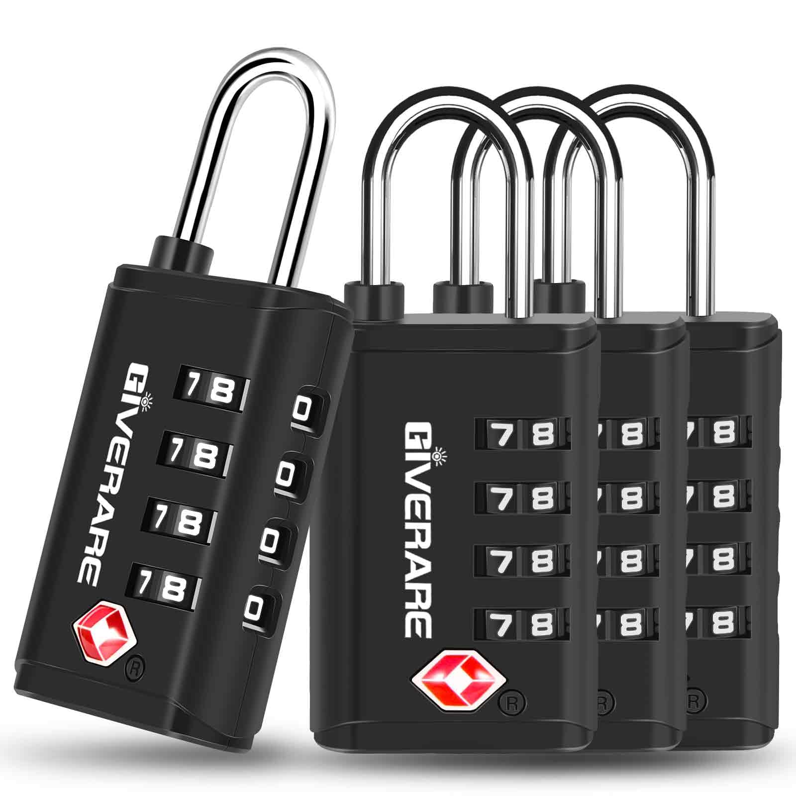 4 Pack TSA Approved Travel Luggage Locks 4-Digit, Open Alert Suitcase Combination Lock, Keyless Zipper Padlocks, TSA Accepted Compatible Padlock for Gym Locker, Golf Bag Case, Anti Theft-Black