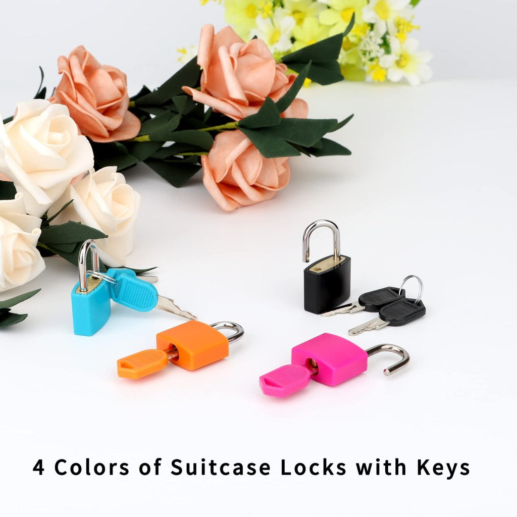 4 Pcs Suitcase Locks with Keys Multicolor Mini Keyed Padlock Febwind Metal Padlock Luggage Padlocks Plastic - Covered Copper Keyed Padlock for Suitcase, Backpack, Boxes, Laptop Bag