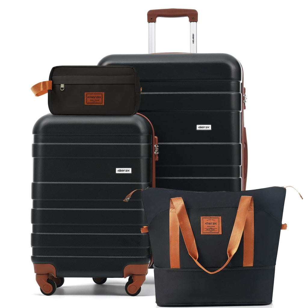 4-Piece Luggage Set, Suitcase with TSA Lock Travel Duffel Bag Wet-Dry Toiletry Bag, Black