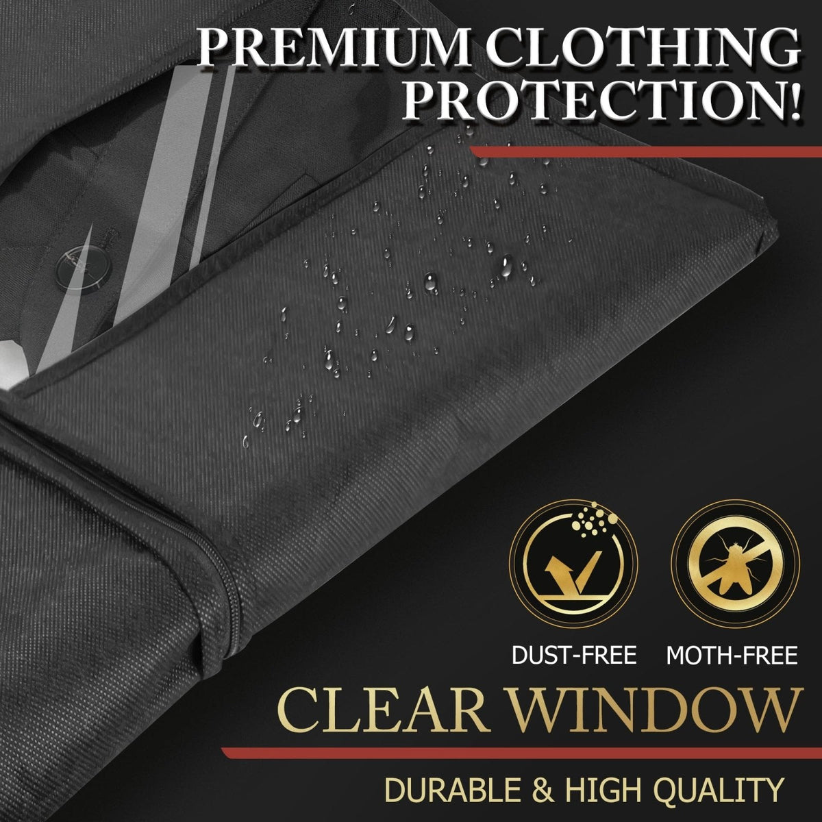40 - inch Garment Bags for Travel, Garment Bags for Hanging Clothes with Zipper and Visible Transparent Window, 2 Pack，Black