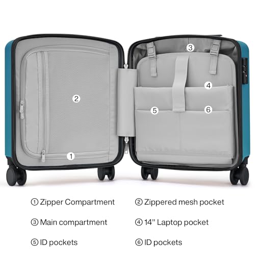 Hanke 16 Inch Underseat Carry On Luggage, Airline-Approved Hard Shell Small Suitcase with Spinner Wheels, Lightweight Tsa Lock Travel Luggage for Short Trips(Caribbean Blue)