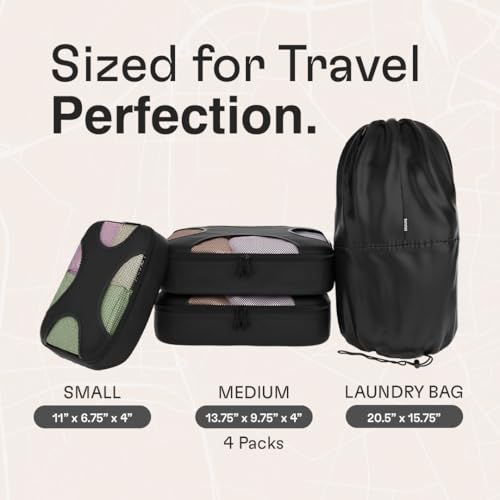 Shacke Packing Cubes for Travel 6 Set - Premium Luggage Organizer Bags - Versatile Travel Organizer for Women and Men - Optimized Packing Bags - Travel Essentials (Pure Black)