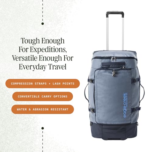 Eagle Creek Cargo Hauler XT Wheeled Duffel - Wheeled Backpack Duffel - Deployable Backpack Straps - Lockable U-Lid & Easy Access Compartment - 29" - Glacier Blue