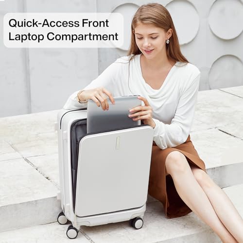 Hanke Carry On Luggage with Wheels, 20 Inch Hard Shell Suitcases TSA Approved Travel Luggage Carry-On Hard Case Luggage,Smoke White