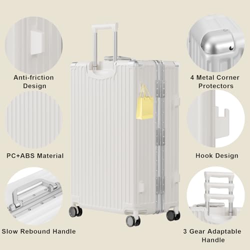 AnyZip Luggage PC+ABS Aluminum Frame Zipperless Checked Luggage Hard Shell Suitcase with TSA Lock Double Spinner Wheels 24 Inch White
