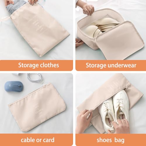 YEEYAA Packing Cubes for Travel- 8 Set Luggage Organizer Bags for Family, Mesh Breathable Travel Packing Cubes for Suitcases Durable Travel Essentials Bags Set (Beige, 8 Set)