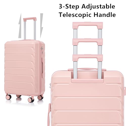 Merax Luggage Sets, ABS Hardside Suit case Combination Lock Spinner Wheels Lightweight, Milky Pink, 20/24/28 Inch