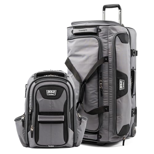Travelpro Bold Softside 2-Piece Set — Expandable 2-Wheel Upright Large Luggage with Backpack, Grey/Black