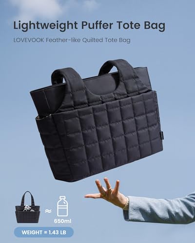 LOVEVOOK Tote Bag for Women, Lightweight Puffer Tote Bag with Compartments Quilted Shoulder Bag for Travel Work Teacher Nurse