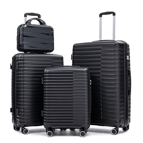 Hardside 4 Luggage Set, Lightweight Wave Suitcase with Spinner Wheels