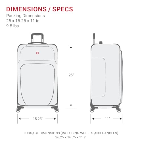 SWISSGEAR Sion Softside Expandable Spinner Luggage Durable Lightweight Travel Suitcase, Black, Checked-Medium