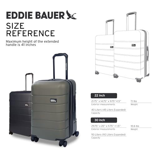 Eddie Bauer Glacier Checked 30" Luggage | Hardside | Spinner Wheels | Expandable | Lightweight | Travel Essentials - Sprig Green