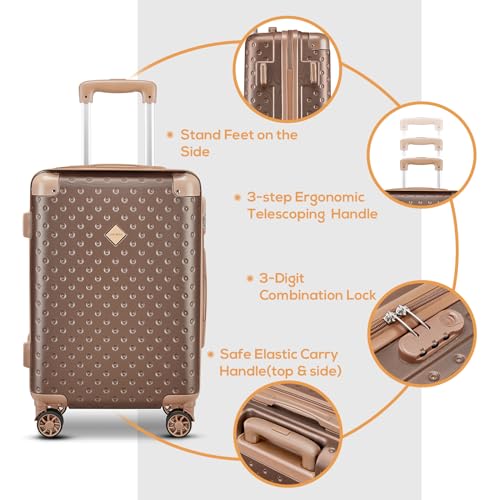 Joyway Luggage 20 Inch Carry On Luggage, Hard Shell Travel Carry On Suitcase Airline Approved,Lightweight Suitcases with Spinner Wheels(20-Inch, Brown)
