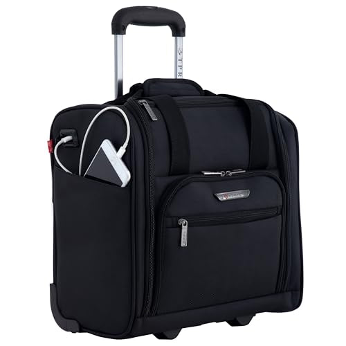 TPRC 15” Underseat Carry-On Luggage Airline Approved Personal Item with USB Charging Port, Black