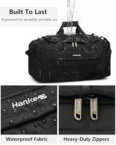 Hanke Gym Bag for Men Women, Expandable 45L-55L Large Capacity Travel Duffle Bag, 3-in-1 Weekender Backpack with Shoe Compartment & Wet Pocket, Durable Water-Resistant, Grey