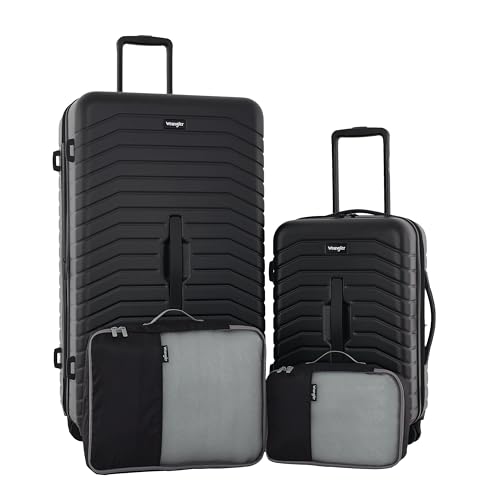 Wrangler Trunk Spinner Suitcase Set, Black, 2 Luggage & 2 Packing Cubes