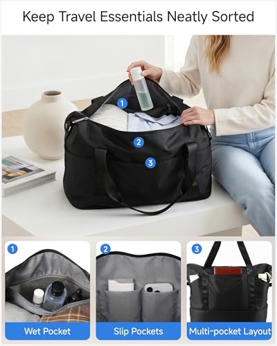 LUGGEX Travel Duffel Bags for Woman, Expandable Weekender Carry On Bag, Overnight Tote Bag with Toiletry Bag for Sport Gym Hospital (TTX, Blue)
