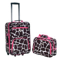 Rockland Fashion Softside 2 Piece Luggage Set, Expandable, (14" Tote/19" Upright), Pink Giraffe