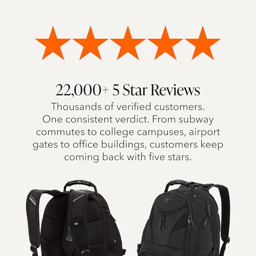 SWISSGEAR 1900 ScanSmart TSA Laptop Backpack Fits 17 Inch Laptop with RFID Protection and Tablet Pocket, Black/Black, 19-Inch