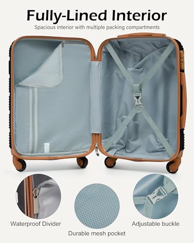 LONG VACATION 6 Piece ABS+PC Hardshell Luggage Set with Spinner Wheels, Lightweight suitcase set with TSA Lock & YKK Zipper