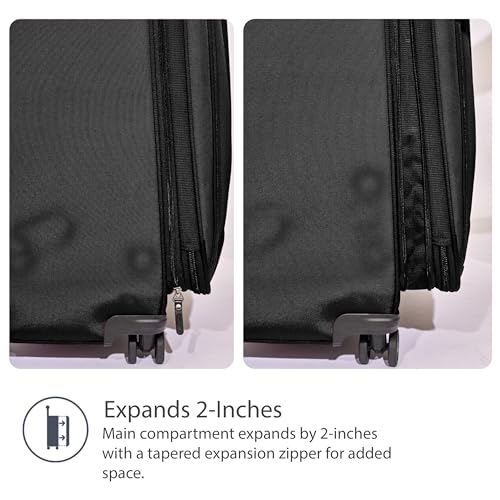 Travelpro Tourlite Softside 25" Expandable Luggage with 4 Spinner Wheels, Lightweight Suitcase, Checked Medium, Black