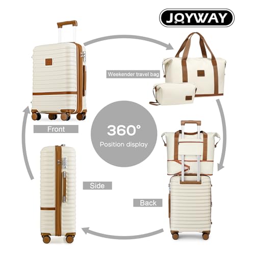 Joyway 28 Inch Large Luggage Hardside Suitcase with Spinner Wheel, Lightweight 3 Piece Suitcase Set with TSA Lock(White)