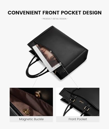LOVEVOOK Laptop Tote Bag for Women, Leather Office Work Bag Briefcase fit for 15.6 inch Laptop, Large Teacher Computer Bag Handbag,2pcs Set Leather/Black