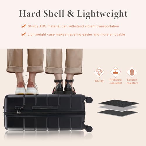 Sweetcrispy Carry on Luggage, Hard Shell ABS Suitcase with Double Spinner Wheels, Lightweight Expandable Rolling Suit Case with TSA Lock, 20 Inch Bronze Black